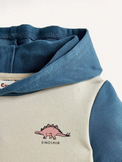 Cozy Pixies Body de manga corta con capucha y patrón de animales de dibujos animados para niño pequeño con bloques de color