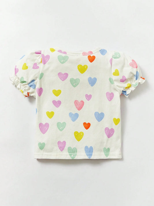 Cozy Pixies Camiseta De Manga Abullonada Con Estampado De Corazones Para Bebé Niña