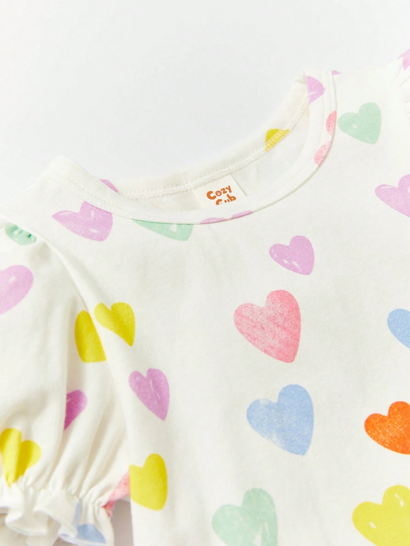 Cozy Pixies Camiseta De Manga Abullonada Con Estampado De Corazones Para Bebé Niña