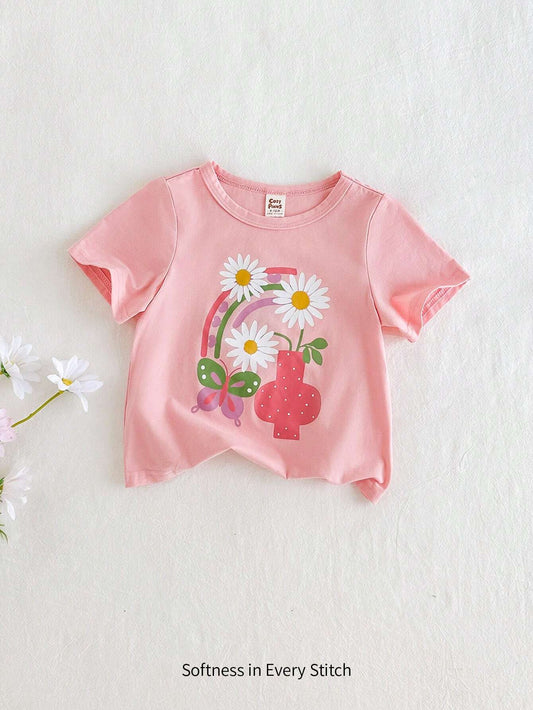 Cozy Pixies Camiseta casual de manga corta para bebé niña con estampado floral, suave, cómoda y transpirable, ideal para casa, exteriores, viajes, playa, campamentos, regalos, fotografía, etc.