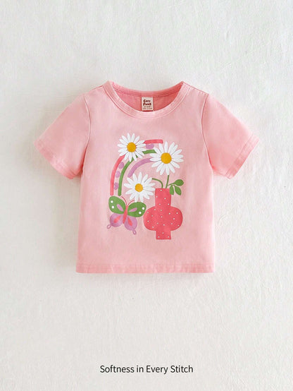 Cozy Pixies Camiseta casual de manga corta para bebé niña con estampado floral, suave, cómoda y transpirable, ideal para casa, exteriores, viajes, playa, campamentos, regalos, fotografía, etc.
