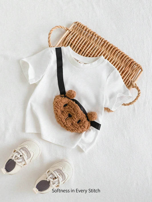 Cozy Pixies Camiseta de manga corta informal para bebé niño con decoración gráfica de oso de dibujos animados