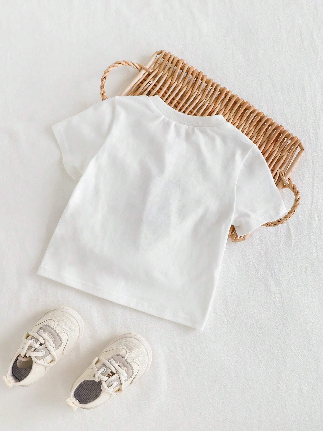 Cozy Pixies Camiseta de manga corta informal para bebé niño con decoración gráfica de oso de dibujos animados