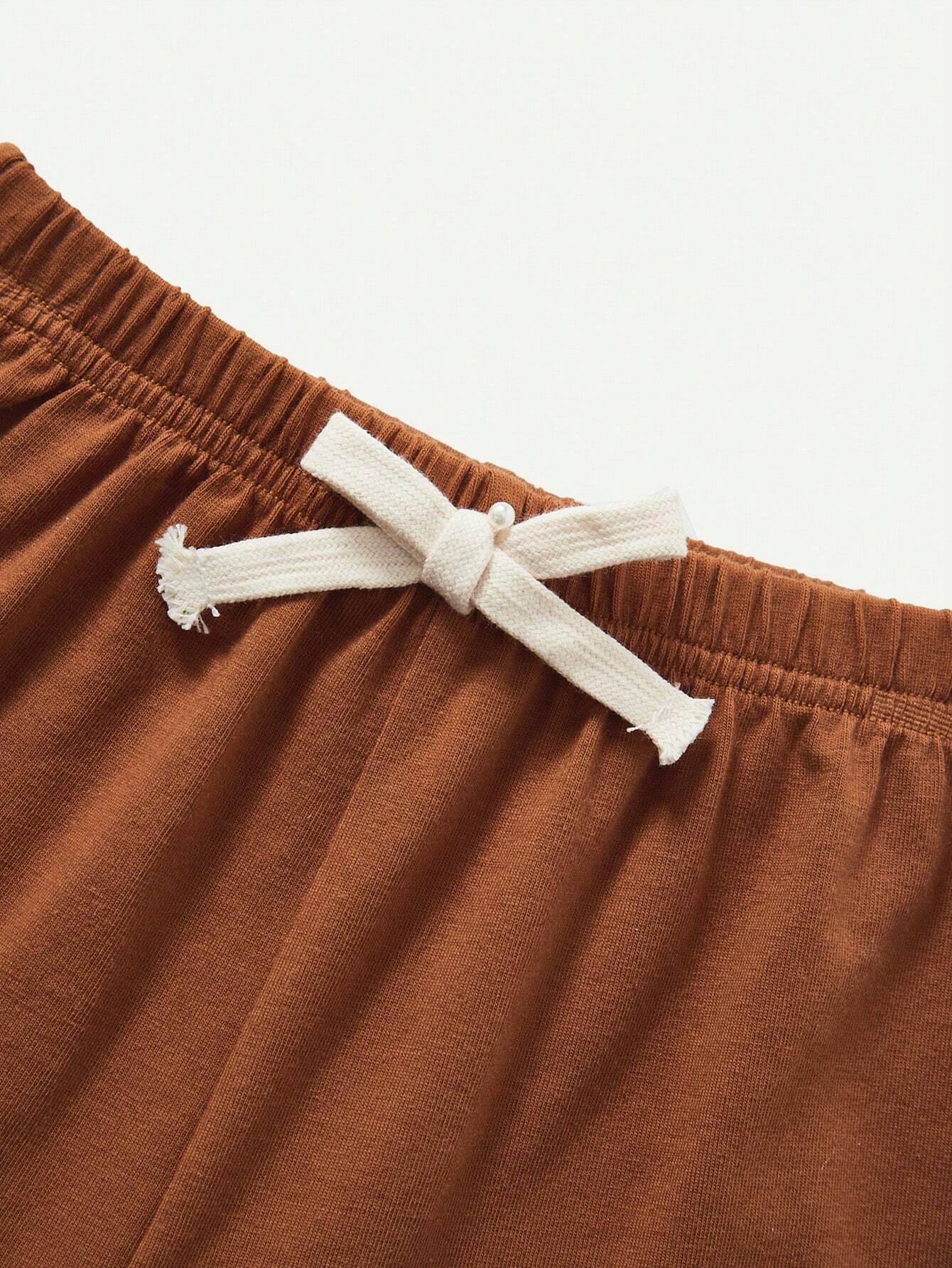 Cozy Pixies Conjunto Casual De Jersey Y Pantalones Cortos Con Cuello Redondo Y Bloques De Color Para Bebé Niño