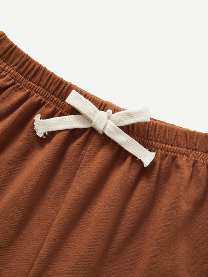 Cozy Pixies Conjunto Casual De Jersey Y Pantalones Cortos Con Cuello Redondo Y Bloques De Color Para Bebé Niño