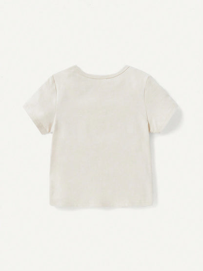 Cozy Pixies Conjunto De 2 Piezas Para Bebé: Camiseta De Cuello Redondo Con Patrón De Cocodrilo Dibujos Animados Y Pantalones Cortos Sólidos