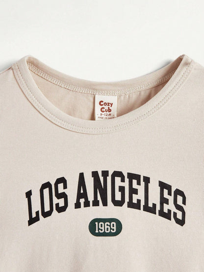 Cozy Pixies Conjunto De Blusa De Cuello Redondo Y Mangas Cortas Con Pantalón De Jogging Para Bebé Niño Y Patrón De Letra Impresa