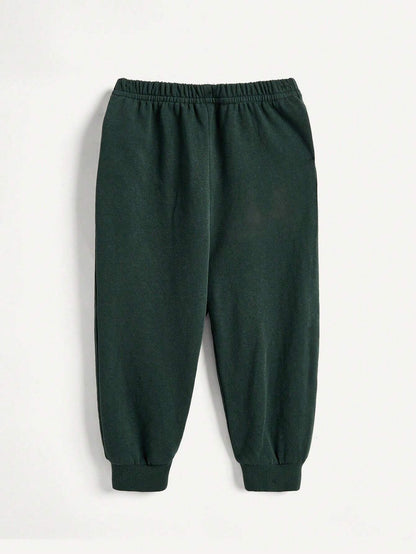 Cozy Pixies Conjunto De Blusa De Cuello Redondo Y Mangas Cortas Con Pantalón De Jogging Para Bebé Niño Y Patrón De Letra Impresa