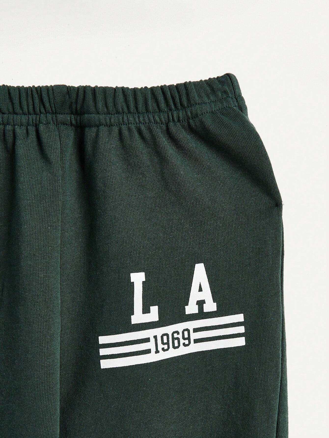 Cozy Pixies Conjunto De Blusa De Cuello Redondo Y Mangas Cortas Con Pantalón De Jogging Para Bebé Niño Y Patrón De Letra Impresa