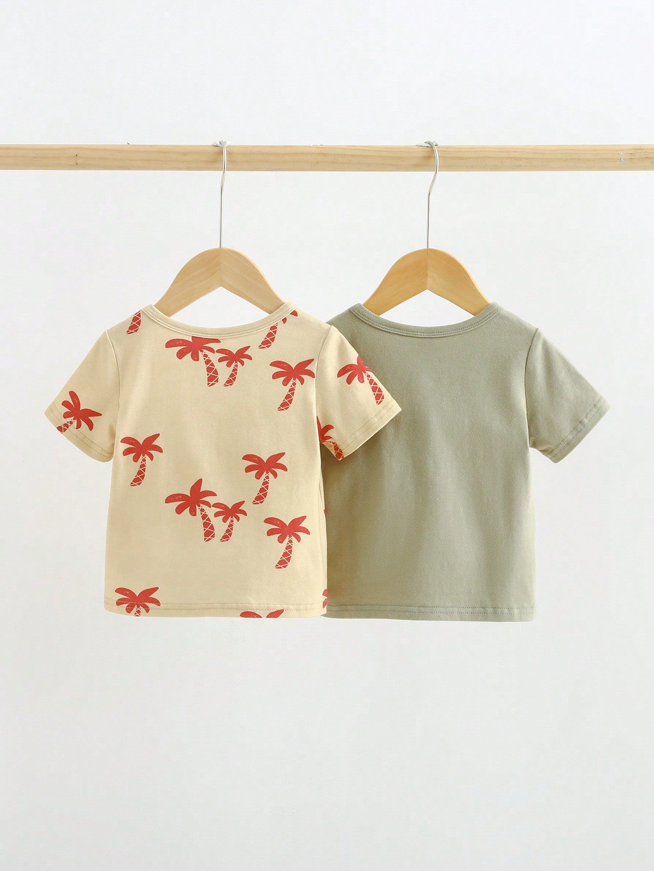 Cozy Pixies Conjunto de 2 piezas para bebé niño, pullover suave de manga corta de cuello redondo con patrón de árboles de coco tejido