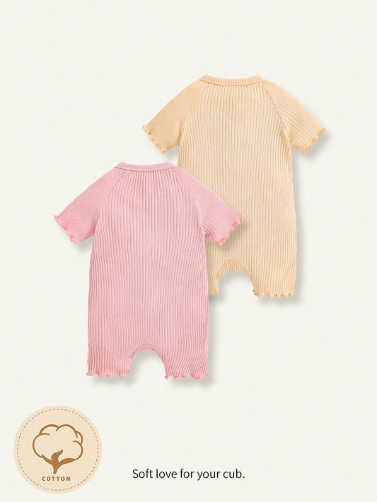 Cozy Pixies Conjunto de body de manga corta de unicolor con escote redondo y mangas de capuchón con borde en zigzag para bebé niña