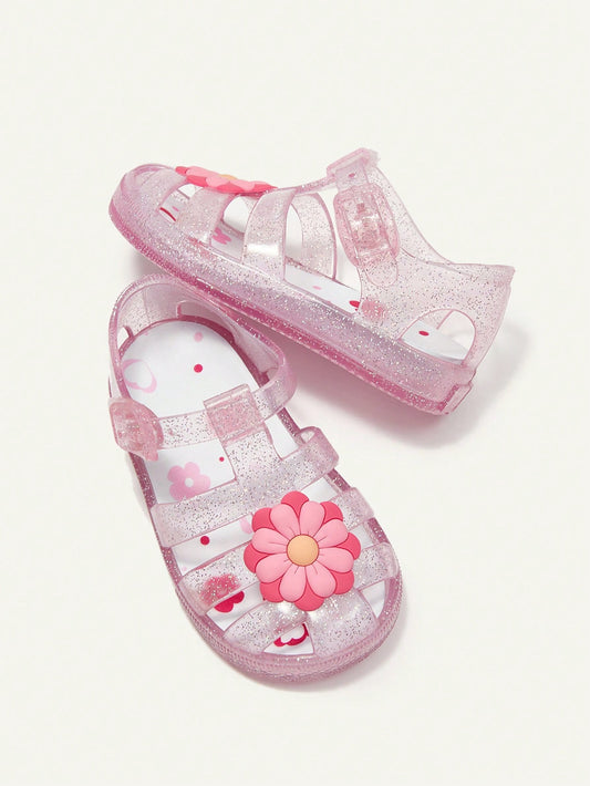 Cozy Pixies Sandalias De Playa Jelly De Verano De Flores De Cristal De Estilo Princesa Para Bebés Lindos, Zapatos De Gelatina De Moda Para Todos Los Atuendos