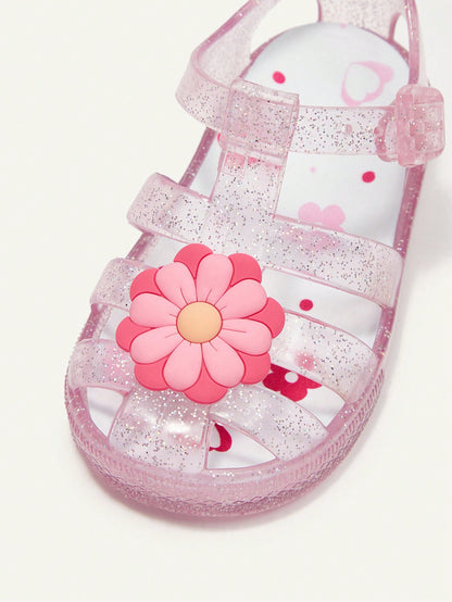 Cozy Pixies Sandalias De Playa Jelly De Verano De Flores De Cristal De Estilo Princesa Para Bebés Lindos, Zapatos De Gelatina De Moda Para Todos Los Atuendos