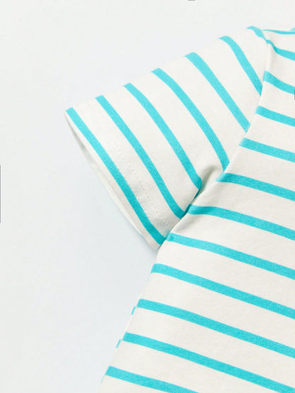 Cozy Pixies Shorts con camiseta con detalles de parches y letras estampadas a rayas para bebé niño