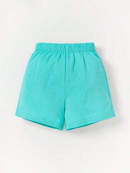 Cozy Pixies Shorts con camiseta con detalles de parches y letras estampadas a rayas para bebé niño