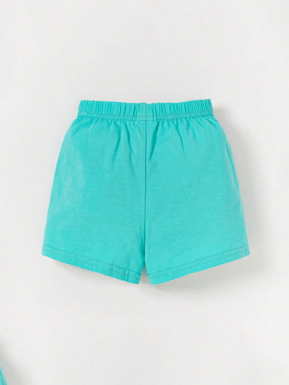 Cozy Pixies Shorts con camiseta con detalles de parches y letras estampadas a rayas para bebé niño