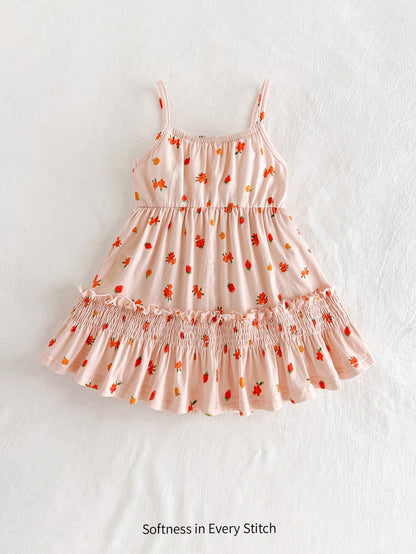 Cozy Pixies Vestido de niña bebé con estampado floral y cintura de tirantes