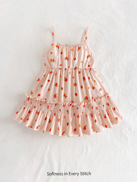 Cozy Pixies Vestido de niña bebé con estampado floral y cintura de tirantes