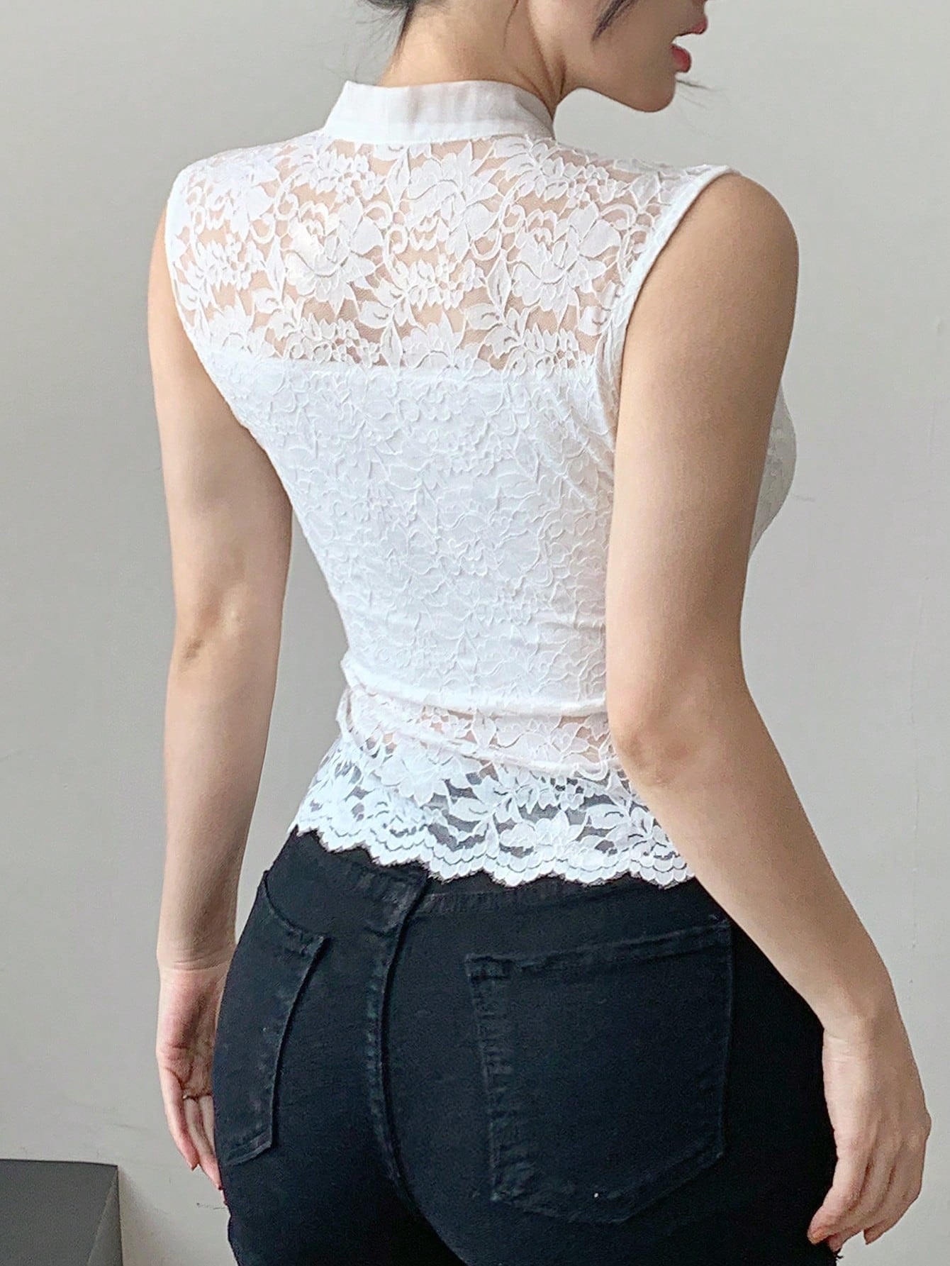 DAZY Blusa de mujer con lazo de encaje