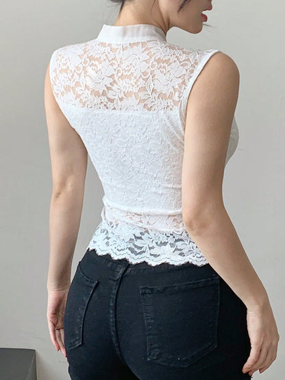 DAZY Blusa de mujer con lazo de encaje