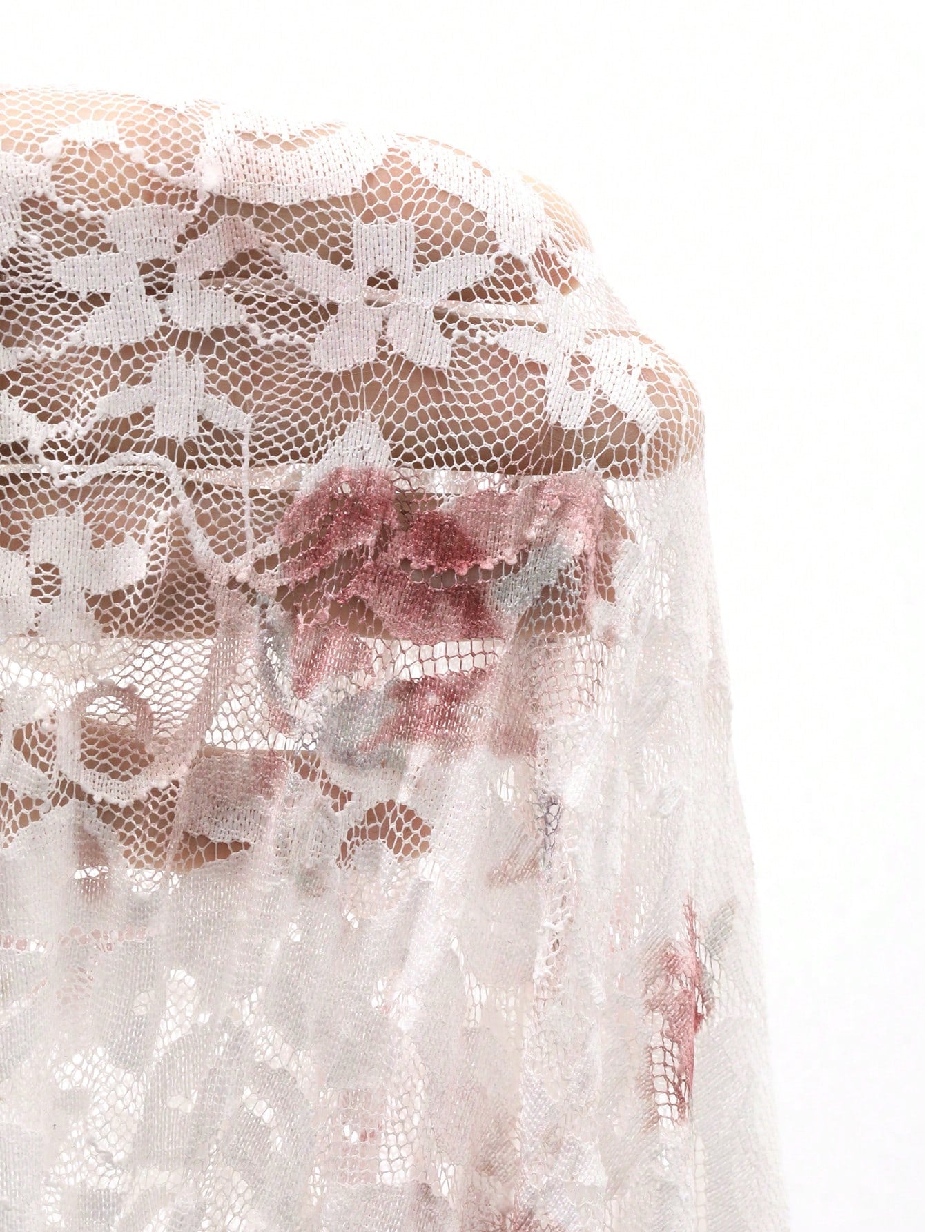 DAZY Blusa de verano elegante para mujer con estampado floral diminuto, encaje, manga corta ajustada y cuello asimétrico, ideal para vacaciones