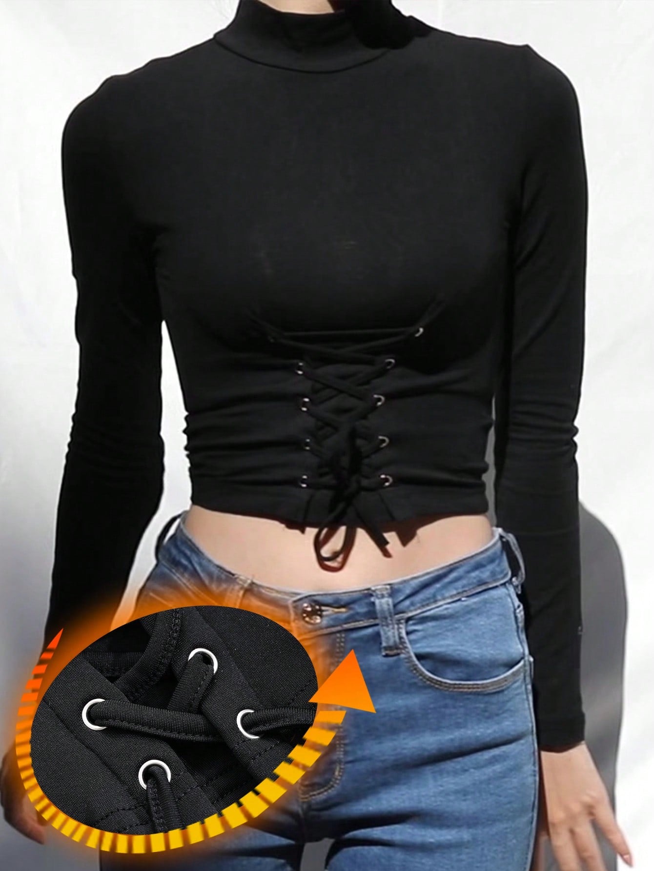 DAZY Camiseta ajustada con cordones y forro térmico para mujer, camiseta de otoño para salir, tops de manga larga para mujer, tops cortos para mujer