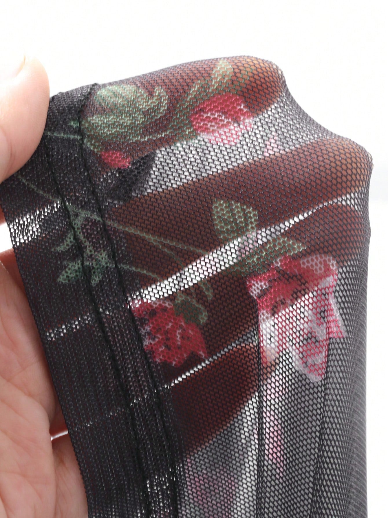 DAZY Camiseta ajustada de manga larga de malla transparente con cordón y estampado de rosas, atuendos de San Valentín para mujeres, ropa de mujer para otoño