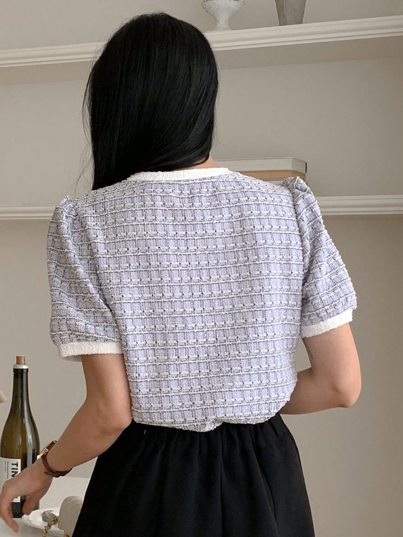 DAZY Camiseta casual de oficina para mujer de primavera/verano, tops lindos a cuadros