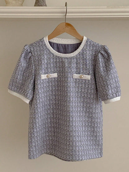 DAZY Camiseta casual de oficina para mujer de primavera/verano, tops lindos a cuadros