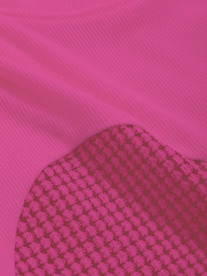 DAZY Camiseta de manga corta ajustada con bloque de color y textura de tela de moda para mujer en verano, crop top para mujer