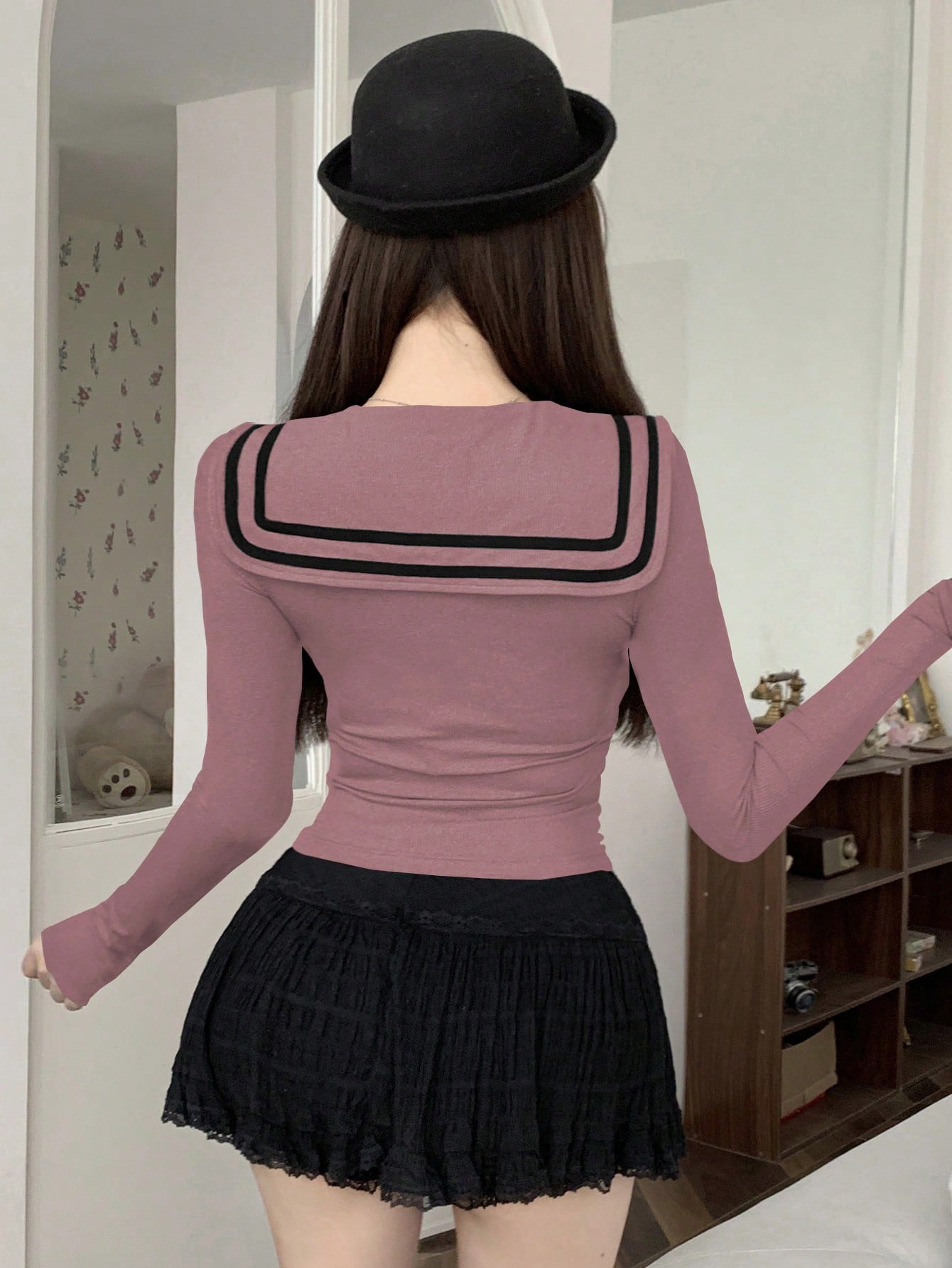 DAZY Camiseta de manga larga con cuello en V y decoración de lazo para mujer, ropa de otoño