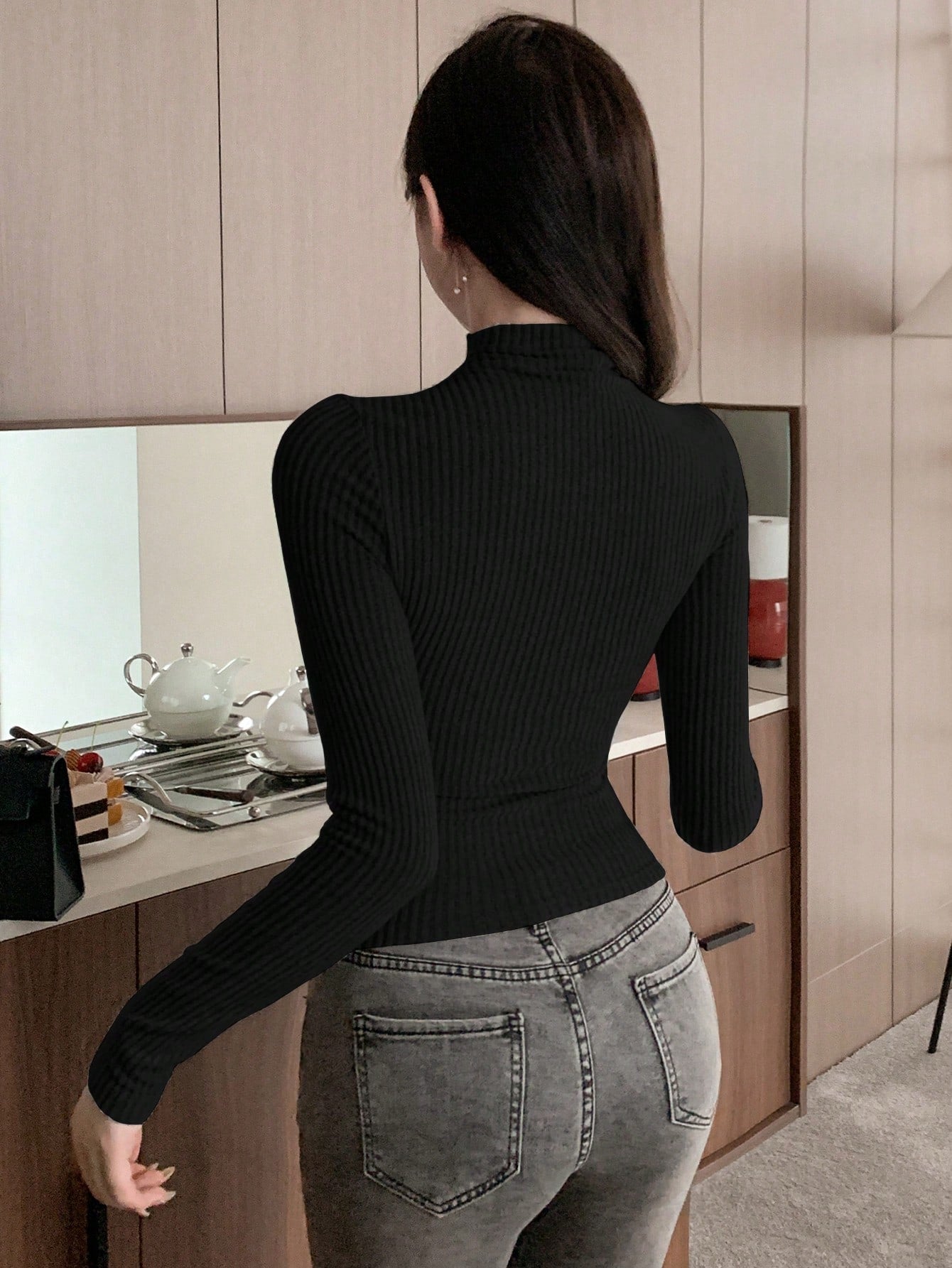 DAZY Camiseta de mujer de franela con cintura ceñida de moda