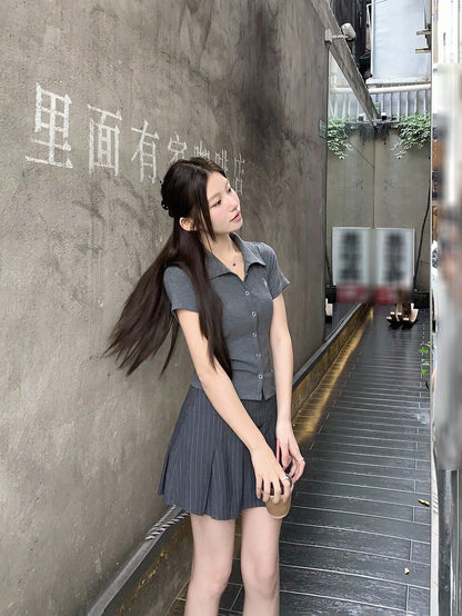 DAZY Camiseta de polo de manga corta con estampado de letras, estilo casual y elegante para mujer