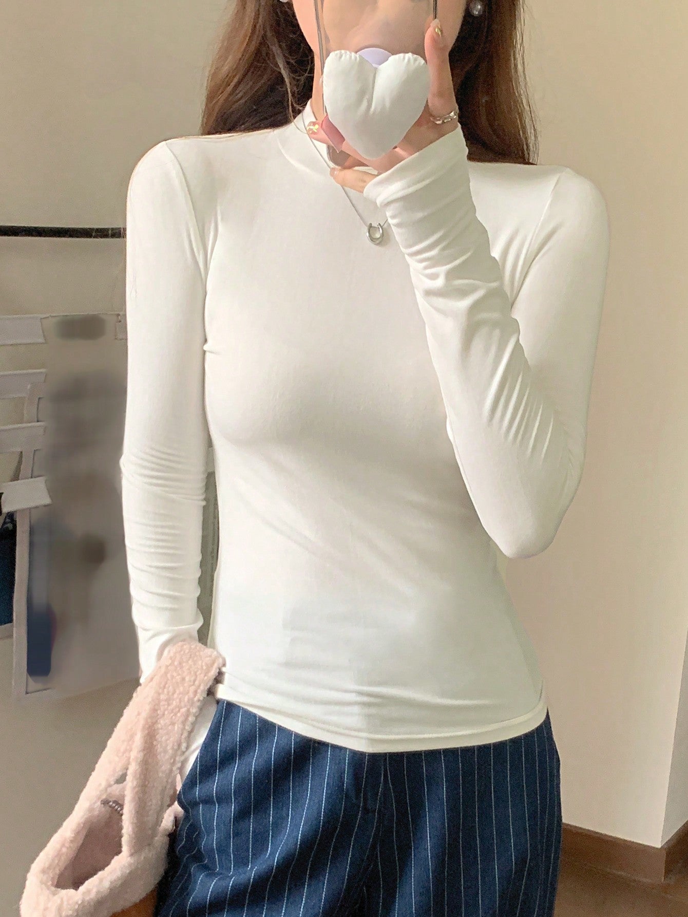 DAZY Camiseta interior de cuello alto de manga larga para mujer