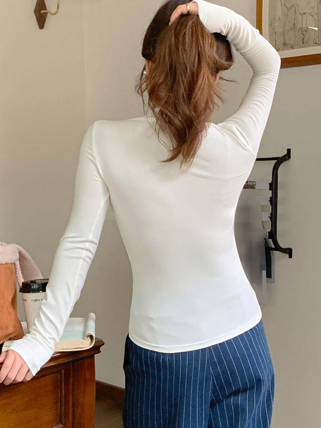 DAZY Camiseta interior de cuello alto de manga larga para mujer