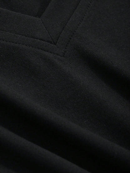 DAZY Camiseta sencilla de manga larga de cuello en V negro liso para mujer, de uso casual diario en verano