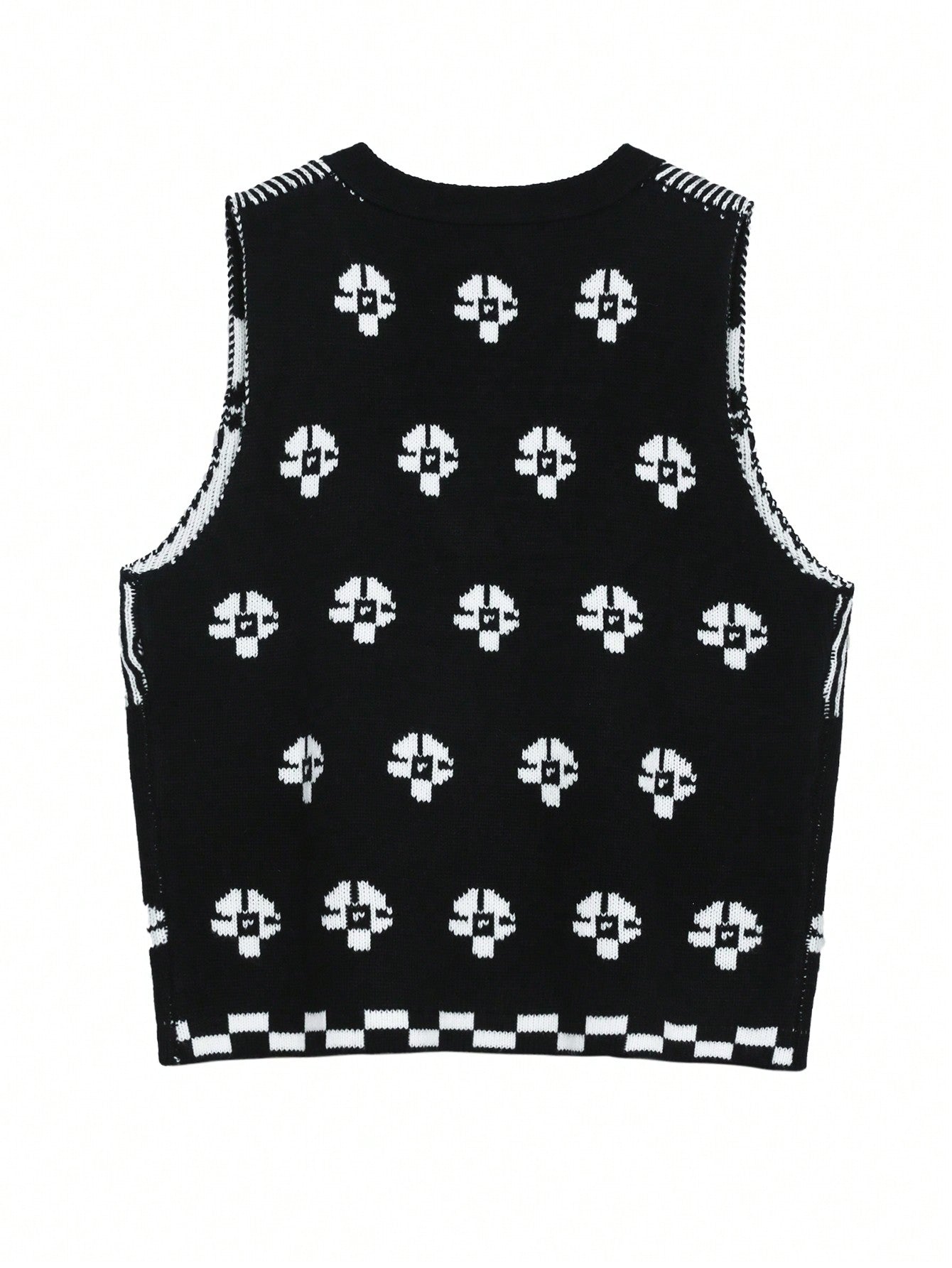 DAZY Chaleco de mujer ajustado de punto jacquard con estampado floral, sin mangas y cuello en V, color negro