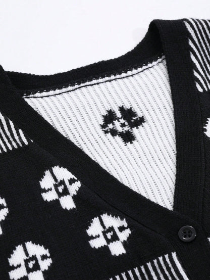 DAZY Chaleco de mujer ajustado de punto jacquard con estampado floral, sin mangas y cuello en V, color negro