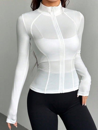 DAZY Chaqueta ajustada de mujer para correr, yoga, de manga raglán y unicolor