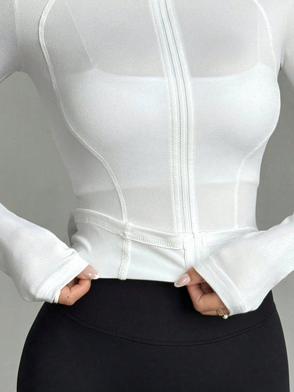 DAZY Chaqueta ajustada de mujer para correr, yoga, de manga raglán y unicolor