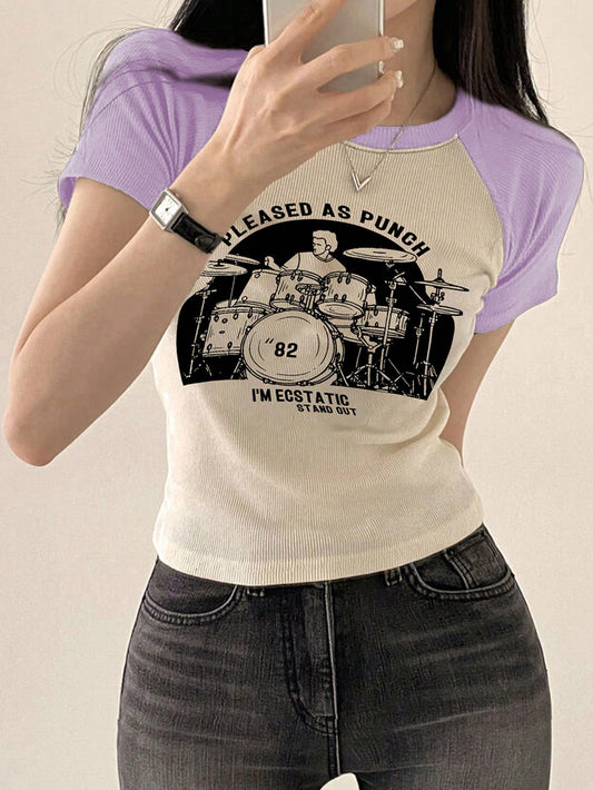 DAZY Playera con mangas raglán y gráfico de letra