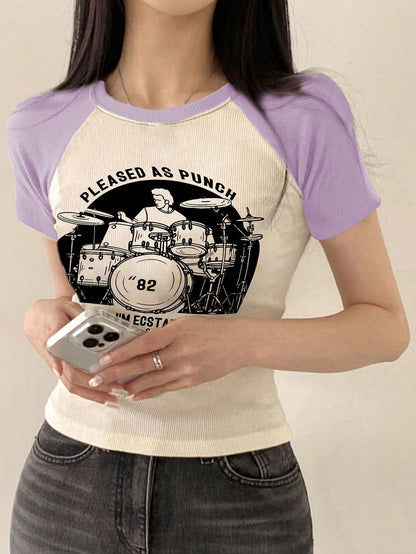 DAZY Playera con mangas raglán y gráfico de letra