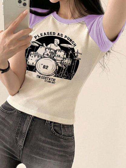 DAZY Playera con mangas raglán y gráfico de letra