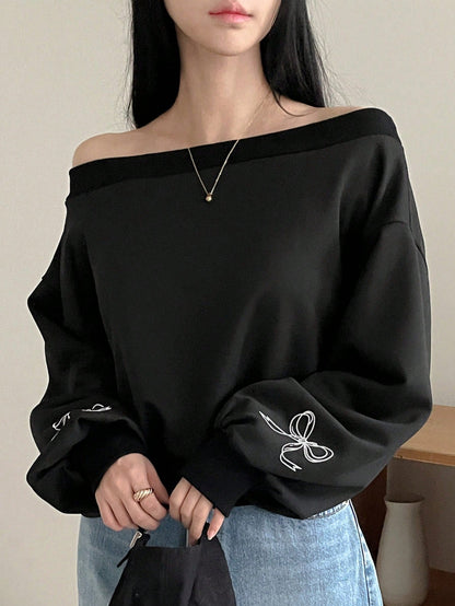 DAZY Sudadera casual con hombros descubiertos para mujer, nueva colección de otoño