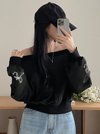 DAZY Sudadera casual con hombros descubiertos para mujer, nueva colección de otoño