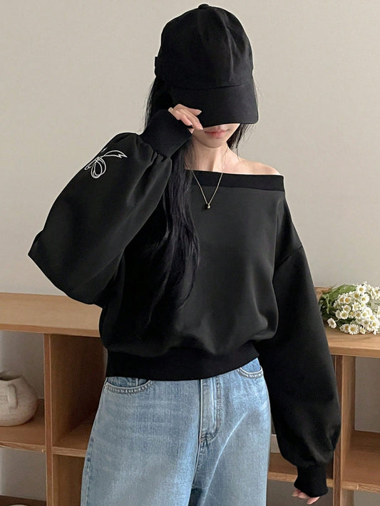 DAZY Sudadera casual con hombros descubiertos para mujer, nueva colección de otoño