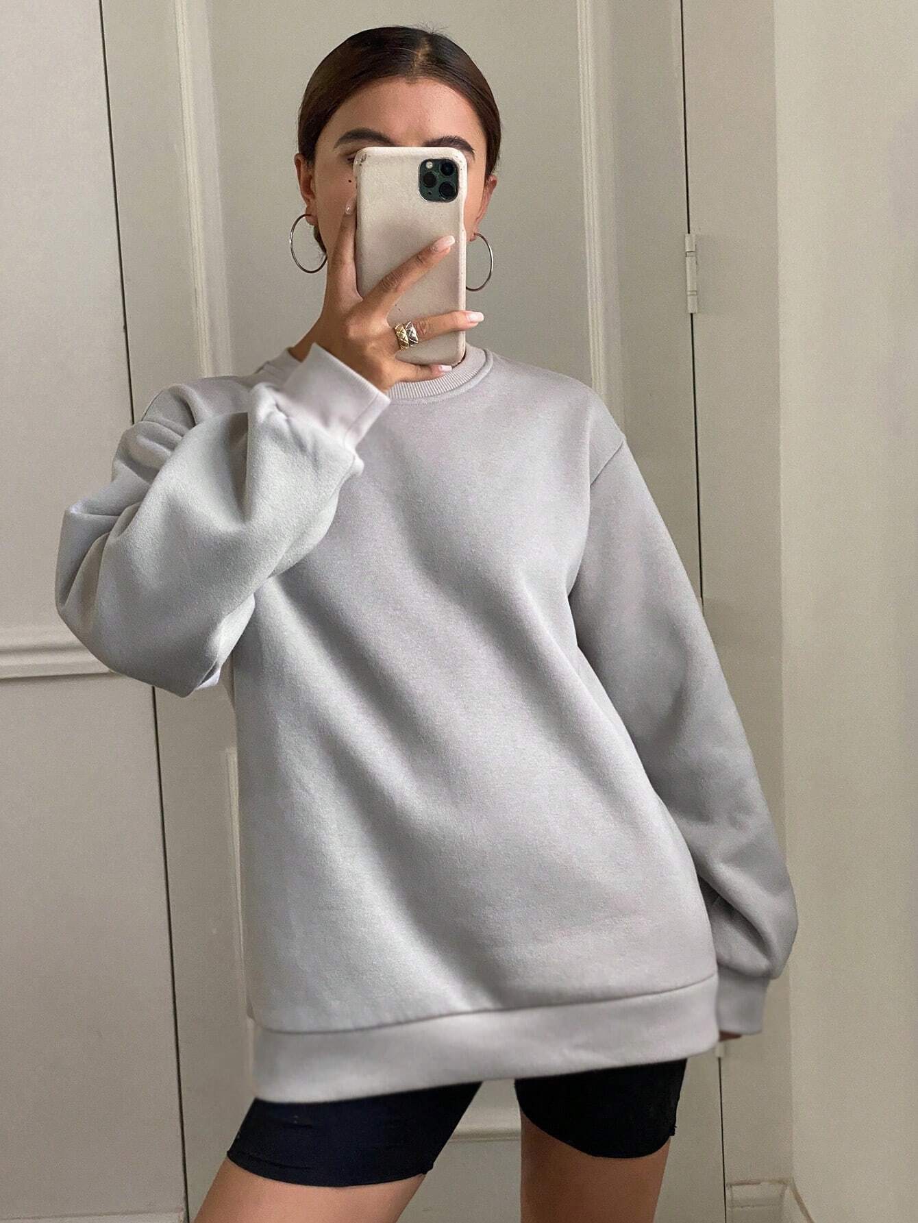 DAZY Sudadera casual de cuello redondo de felpa para mujer