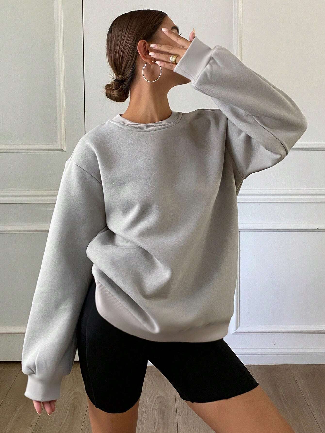 DAZY Sudadera casual de cuello redondo de felpa para mujer