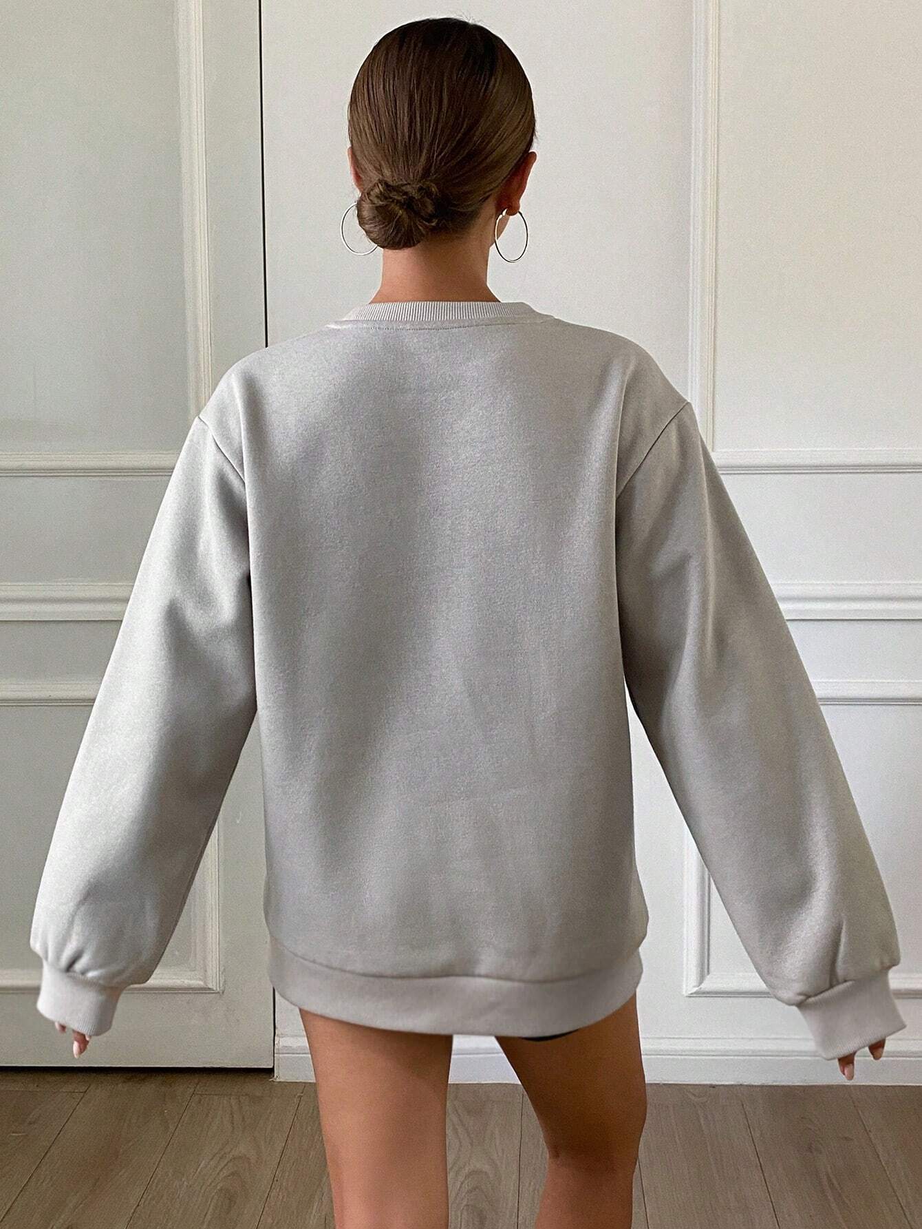 DAZY Sudadera casual de cuello redondo de felpa para mujer