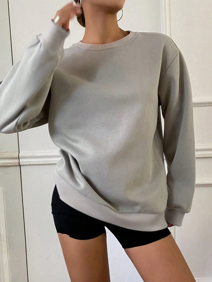 DAZY Sudadera casual de cuello redondo de felpa para mujer